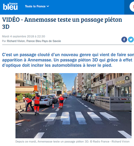 capture d'écran d'un article de presse sur le passage piétons 3D